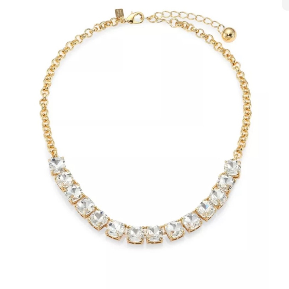 Kate Spade Squared Away “Bib” Necklace Crystal Clear Stones in Gold Frame EUC